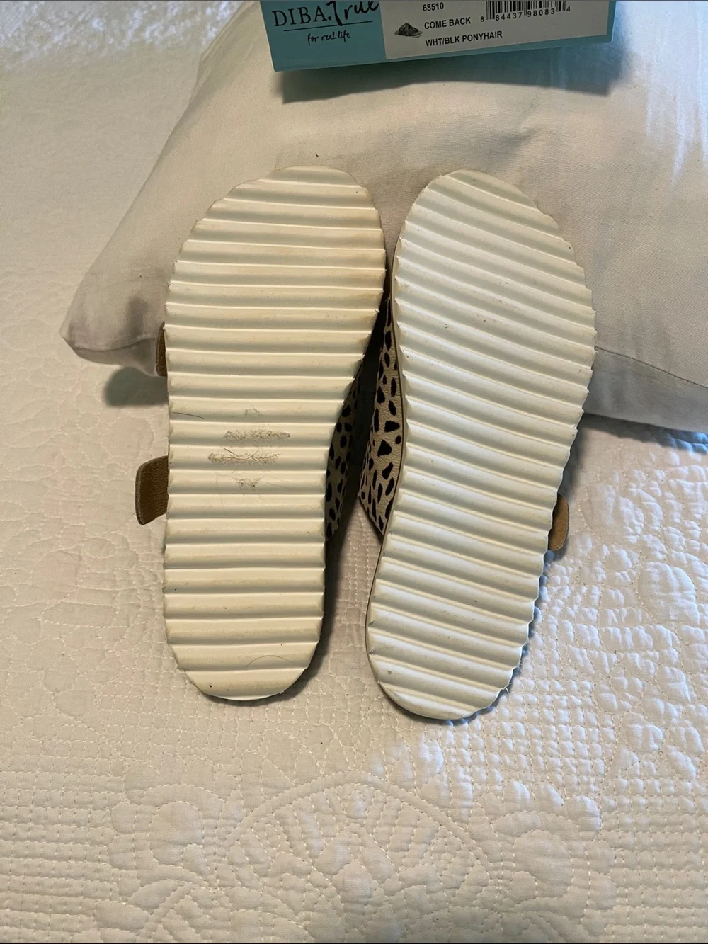 White/black pony Hair Sandals